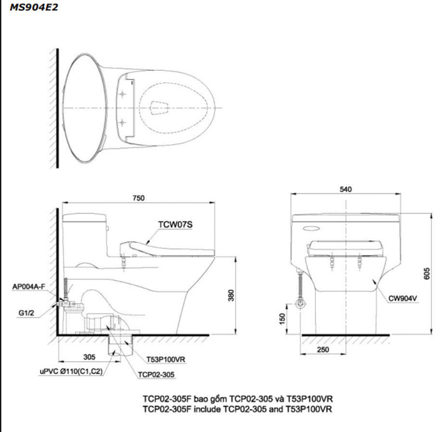 Bàn cầu 1 khối MS904E2