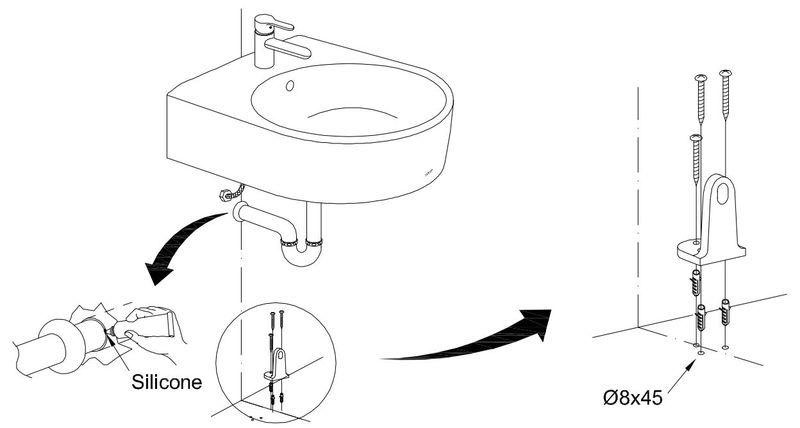 Bản vẽ lắp cố định chậu và giá đỡ chân chậu | cách lắp chậu rửa mặt treo tường